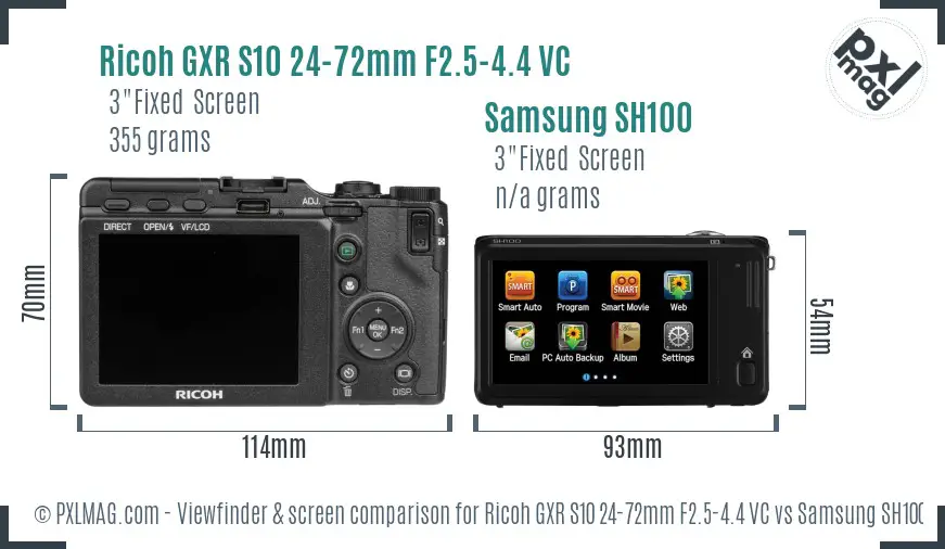 Ricoh GXR S10 24-72mm F2.5-4.4 VC vs Samsung SH100 Screen and Viewfinder comparison