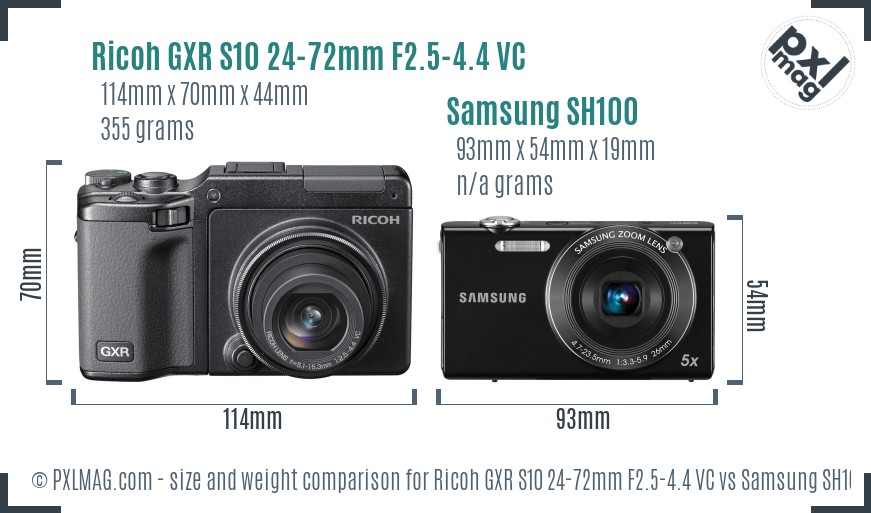 Ricoh GXR S10 24-72mm F2.5-4.4 VC vs Samsung SH100 size comparison