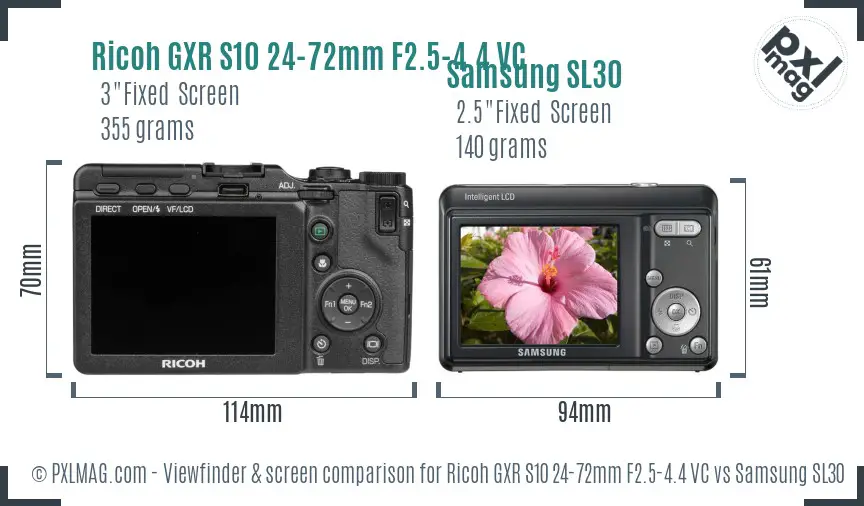 Ricoh GXR S10 24-72mm F2.5-4.4 VC vs Samsung SL30 Screen and Viewfinder comparison