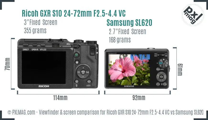 Ricoh GXR S10 24-72mm F2.5-4.4 VC vs Samsung SL620 Screen and Viewfinder comparison