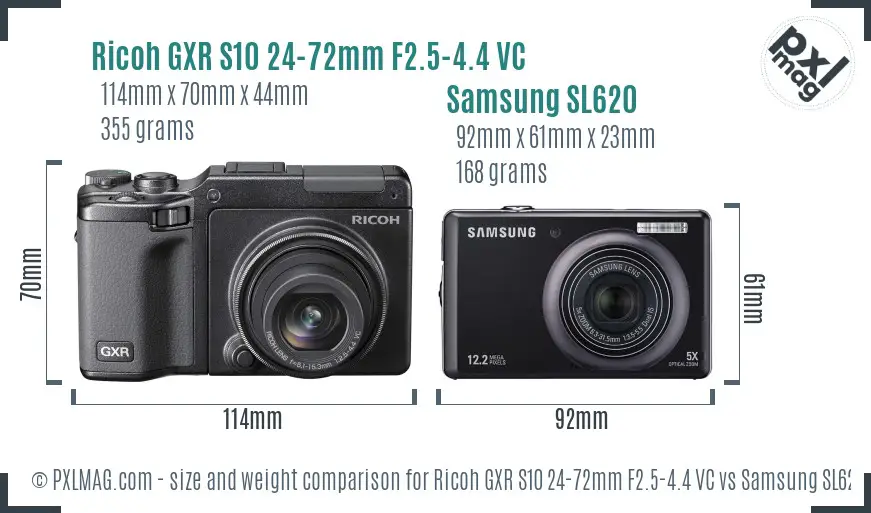 Ricoh GXR S10 24-72mm F2.5-4.4 VC vs Samsung SL620 size comparison