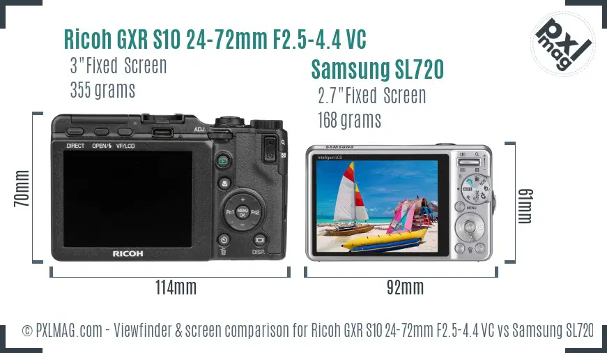 Ricoh GXR S10 24-72mm F2.5-4.4 VC vs Samsung SL720 Screen and Viewfinder comparison