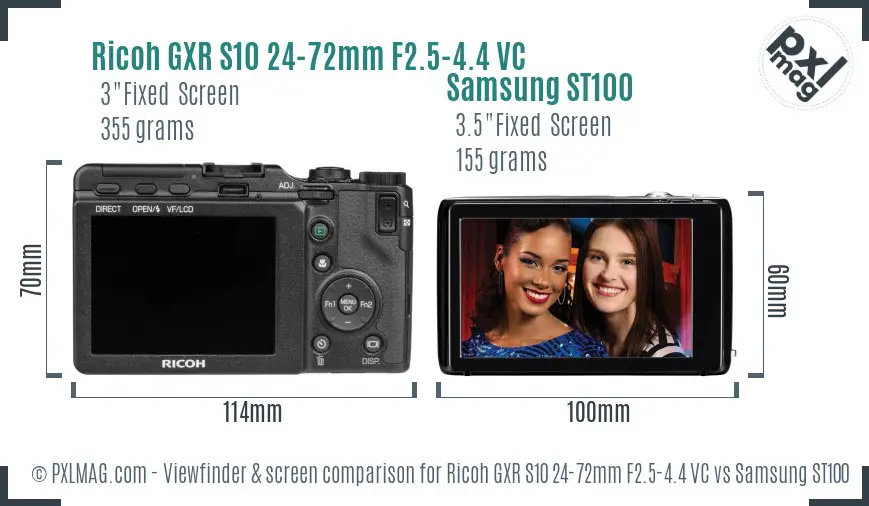 Ricoh GXR S10 24-72mm F2.5-4.4 VC vs Samsung ST100 Screen and Viewfinder comparison