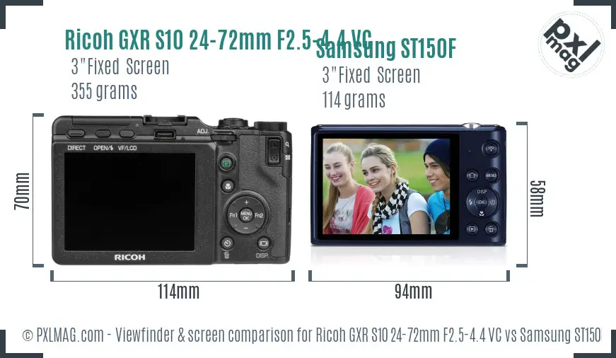 Ricoh GXR S10 24-72mm F2.5-4.4 VC vs Samsung ST150F Screen and Viewfinder comparison