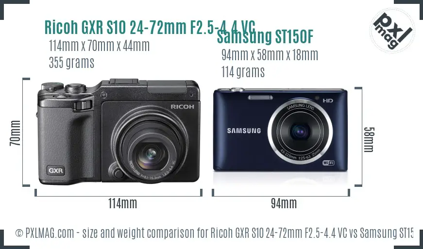 Ricoh GXR S10 24-72mm F2.5-4.4 VC vs Samsung ST150F size comparison