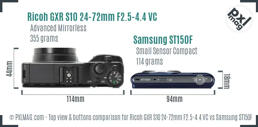 Ricoh GXR S10 24-72mm F2.5-4.4 VC vs Samsung ST150F top view buttons comparison