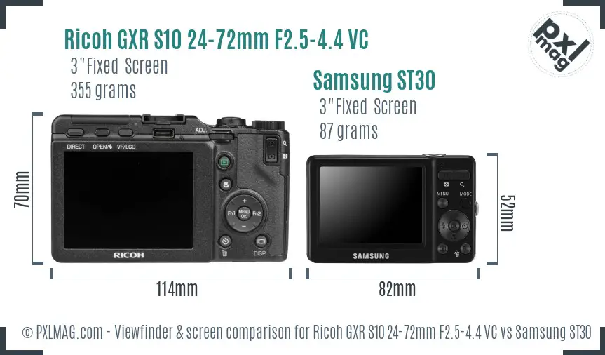 Ricoh GXR S10 24-72mm F2.5-4.4 VC vs Samsung ST30 Screen and Viewfinder comparison