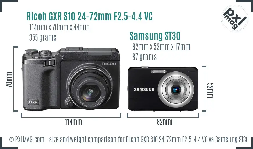 Ricoh GXR S10 24-72mm F2.5-4.4 VC vs Samsung ST30 size comparison