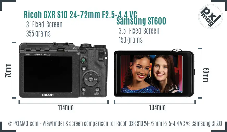 Ricoh GXR S10 24-72mm F2.5-4.4 VC vs Samsung ST600 Screen and Viewfinder comparison