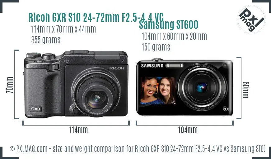 Ricoh GXR S10 24-72mm F2.5-4.4 VC vs Samsung ST600 size comparison