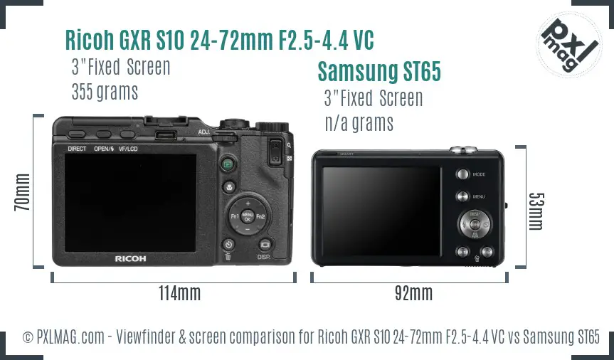 Ricoh GXR S10 24-72mm F2.5-4.4 VC vs Samsung ST65 Screen and Viewfinder comparison