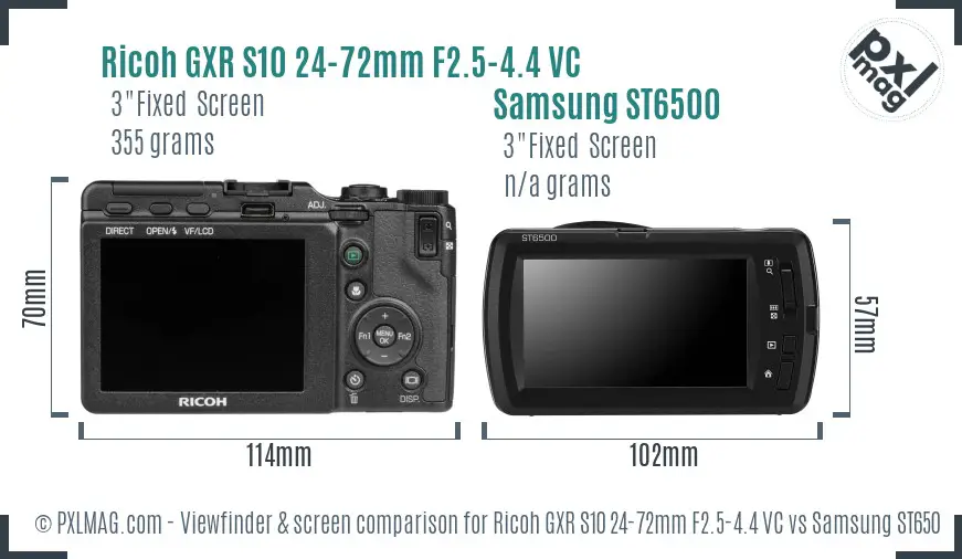 Ricoh GXR S10 24-72mm F2.5-4.4 VC vs Samsung ST6500 Screen and Viewfinder comparison