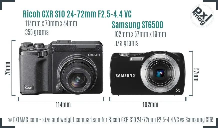 Ricoh GXR S10 24-72mm F2.5-4.4 VC vs Samsung ST6500 size comparison