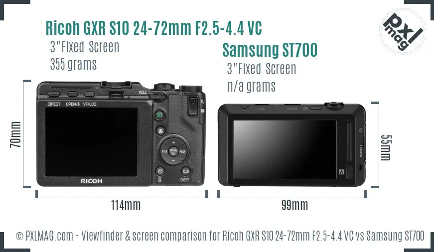 Ricoh GXR S10 24-72mm F2.5-4.4 VC vs Samsung ST700 Screen and Viewfinder comparison