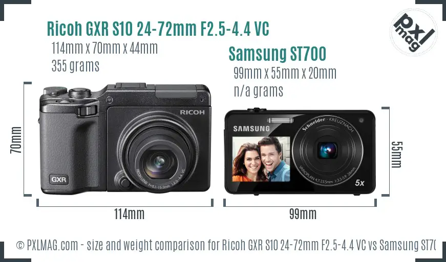 Ricoh GXR S10 24-72mm F2.5-4.4 VC vs Samsung ST700 size comparison