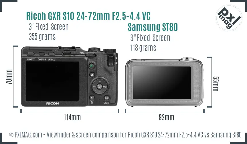 Ricoh GXR S10 24-72mm F2.5-4.4 VC vs Samsung ST80 Screen and Viewfinder comparison