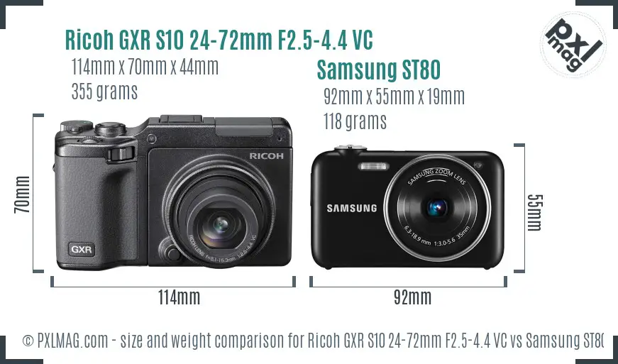 Ricoh GXR S10 24-72mm F2.5-4.4 VC vs Samsung ST80 size comparison