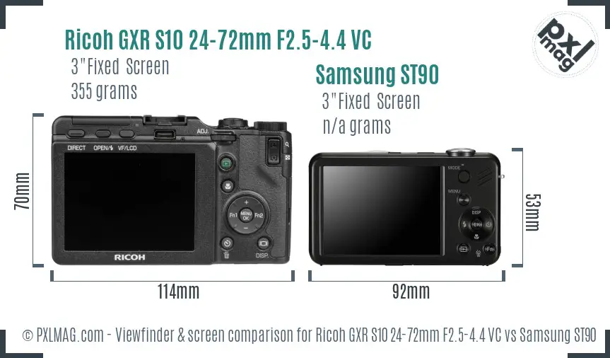 Ricoh GXR S10 24-72mm F2.5-4.4 VC vs Samsung ST90 Screen and Viewfinder comparison