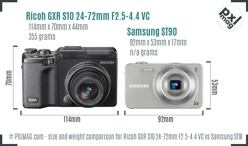 Ricoh GXR S10 24-72mm F2.5-4.4 VC vs Samsung ST90 size comparison
