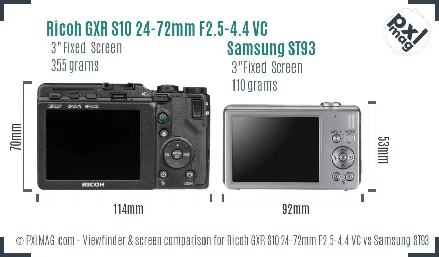 Ricoh GXR S10 24-72mm F2.5-4.4 VC vs Samsung ST93 Screen and Viewfinder comparison