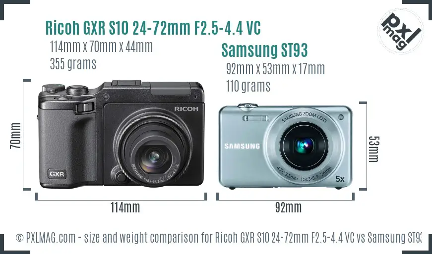 Ricoh GXR S10 24-72mm F2.5-4.4 VC vs Samsung ST93 size comparison