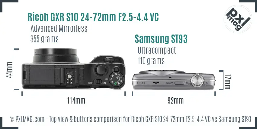 Ricoh GXR S10 24-72mm F2.5-4.4 VC vs Samsung ST93 top view buttons comparison