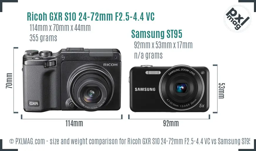 Ricoh GXR S10 24-72mm F2.5-4.4 VC vs Samsung ST95 size comparison