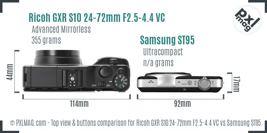 Ricoh GXR S10 24-72mm F2.5-4.4 VC vs Samsung ST95 top view buttons comparison