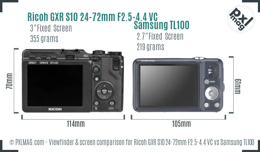 Ricoh GXR S10 24-72mm F2.5-4.4 VC vs Samsung TL100 Screen and Viewfinder comparison