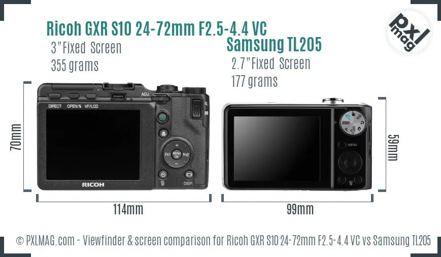 Ricoh GXR S10 24-72mm F2.5-4.4 VC vs Samsung TL205 Screen and Viewfinder comparison