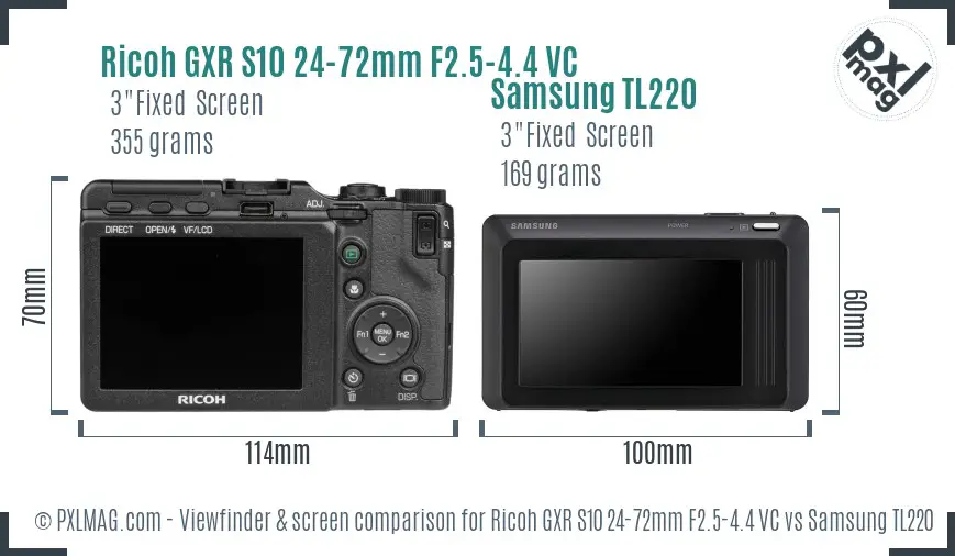 Ricoh GXR S10 24-72mm F2.5-4.4 VC vs Samsung TL220 Screen and Viewfinder comparison Ricoh GXR S10 24-72mm F2.5-4.4 VC vs Samsung TL220 Screen and Viewfinder comparison