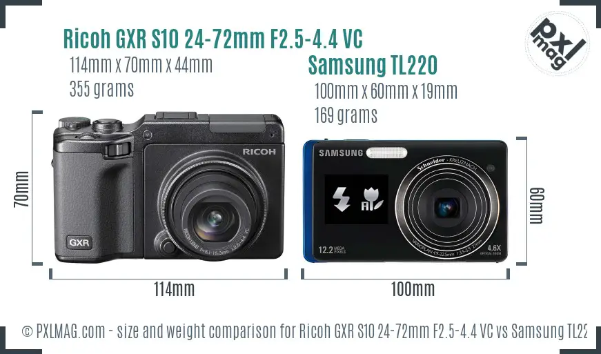 Ricoh GXR S10 24-72mm F2.5-4.4 VC vs Samsung TL220 size comparison Ricoh GXR S10 24-72mm F2.5-4.4 VC vs Samsung TL220 size comparison