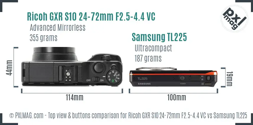 Ricoh GXR S10 24-72mm F2.5-4.4 VC vs Samsung TL225 top view buttons comparison