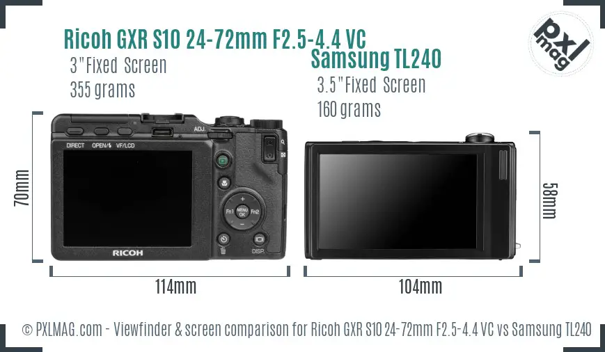 Ricoh GXR S10 24-72mm F2.5-4.4 VC vs Samsung TL240 Screen and Viewfinder comparison