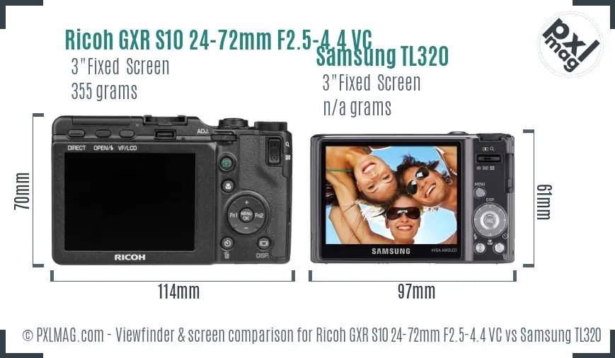 Ricoh GXR S10 24-72mm F2.5-4.4 VC vs Samsung TL320 Screen and Viewfinder comparison
