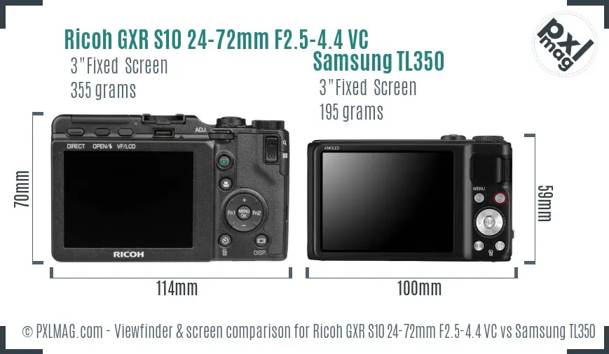 Ricoh GXR S10 24-72mm F2.5-4.4 VC vs Samsung TL350 Screen and Viewfinder comparison