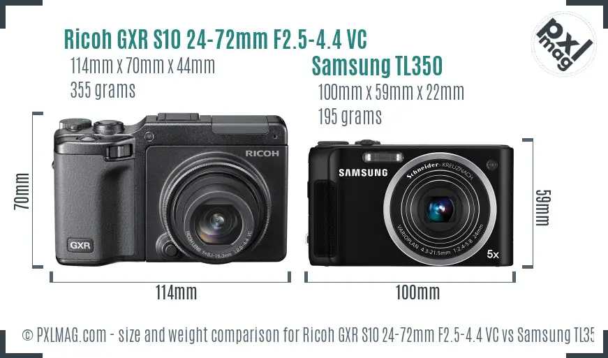 Ricoh GXR S10 24-72mm F2.5-4.4 VC vs Samsung TL350 size comparison