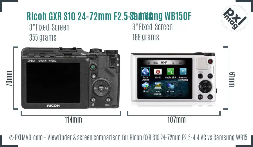 Ricoh GXR S10 24-72mm F2.5-4.4 VC vs Samsung WB150F Screen and Viewfinder comparison
