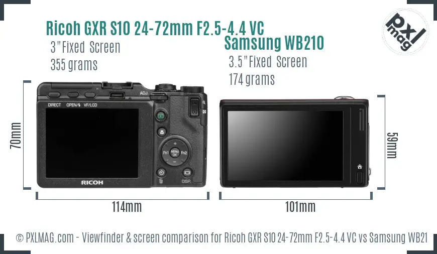 Ricoh GXR S10 24-72mm F2.5-4.4 VC vs Samsung WB210 Screen and Viewfinder comparison