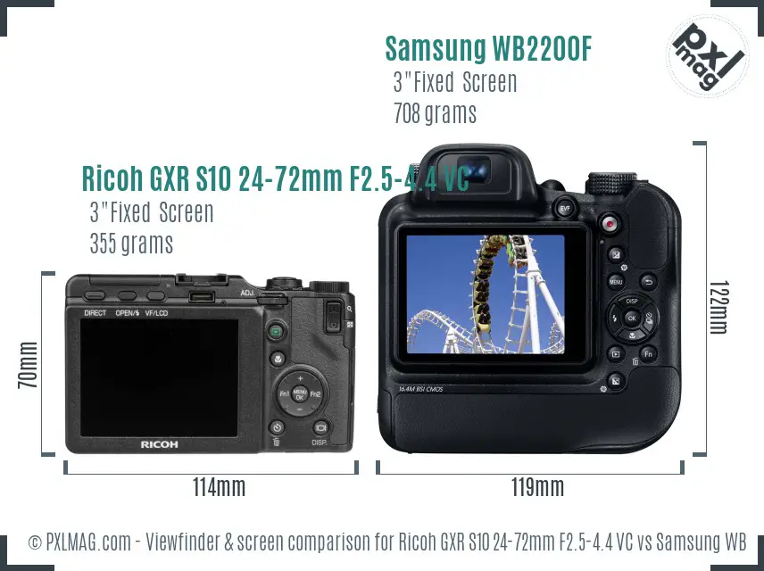 Ricoh GXR S10 24-72mm F2.5-4.4 VC vs Samsung WB2200F Screen and Viewfinder comparison