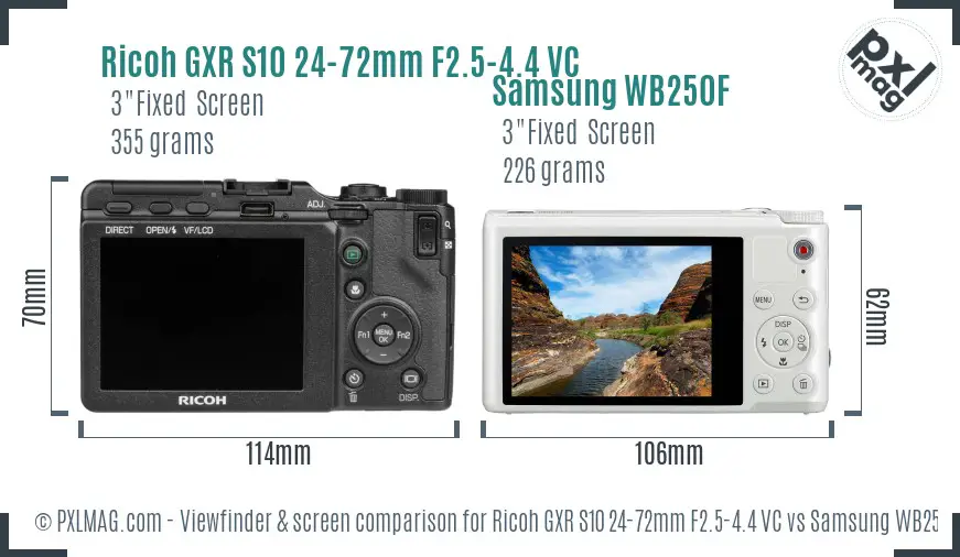 Ricoh GXR S10 24-72mm F2.5-4.4 VC vs Samsung WB250F Screen and Viewfinder comparison