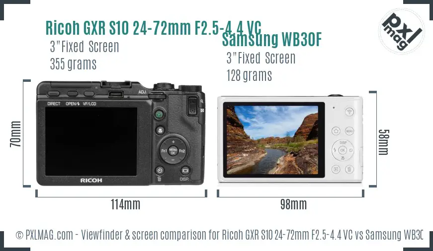 Ricoh GXR S10 24-72mm F2.5-4.4 VC vs Samsung WB30F Screen and Viewfinder comparison