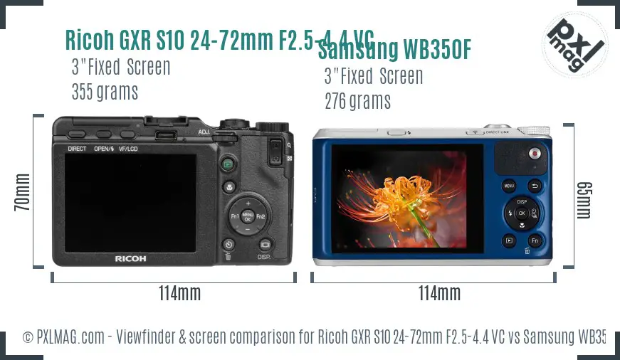 Ricoh GXR S10 24-72mm F2.5-4.4 VC vs Samsung WB350F Screen and Viewfinder comparison