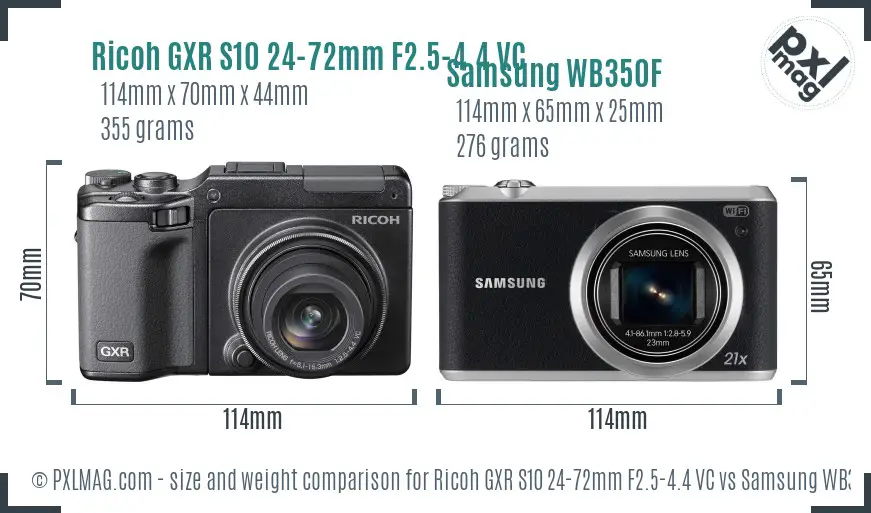 Ricoh GXR S10 24-72mm F2.5-4.4 VC vs Samsung WB350F size comparison