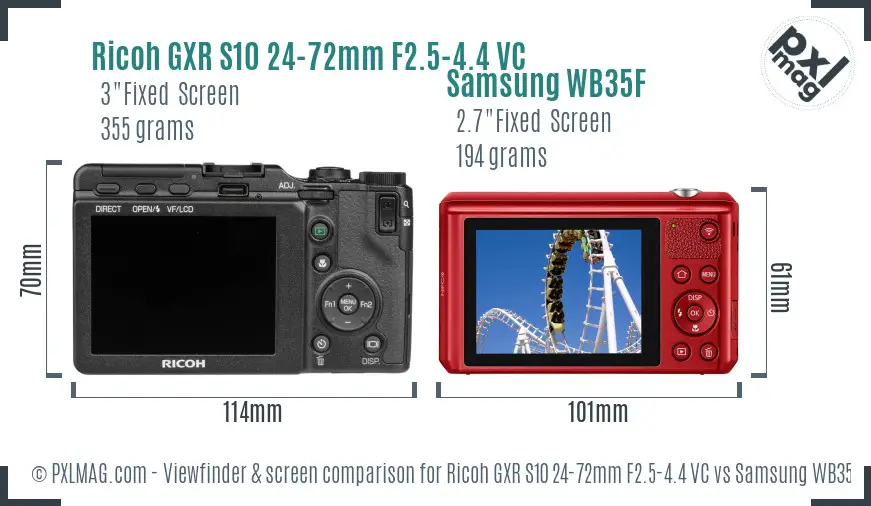 Ricoh GXR S10 24-72mm F2.5-4.4 VC vs Samsung WB35F Screen and Viewfinder comparison