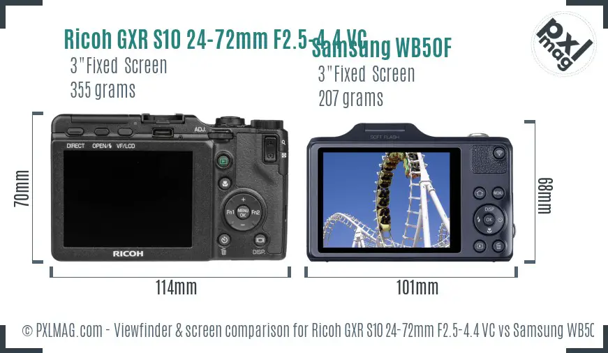 Ricoh GXR S10 24-72mm F2.5-4.4 VC vs Samsung WB50F Screen and Viewfinder comparison