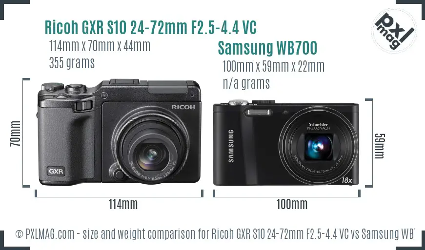 Ricoh GXR S10 24-72mm F2.5-4.4 VC vs Samsung WB700 size comparison