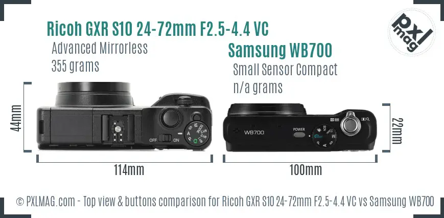 Ricoh GXR S10 24-72mm F2.5-4.4 VC vs Samsung WB700 top view buttons comparison