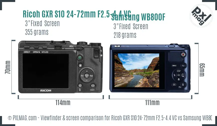 Ricoh GXR S10 24-72mm F2.5-4.4 VC vs Samsung WB800F Screen and Viewfinder comparison