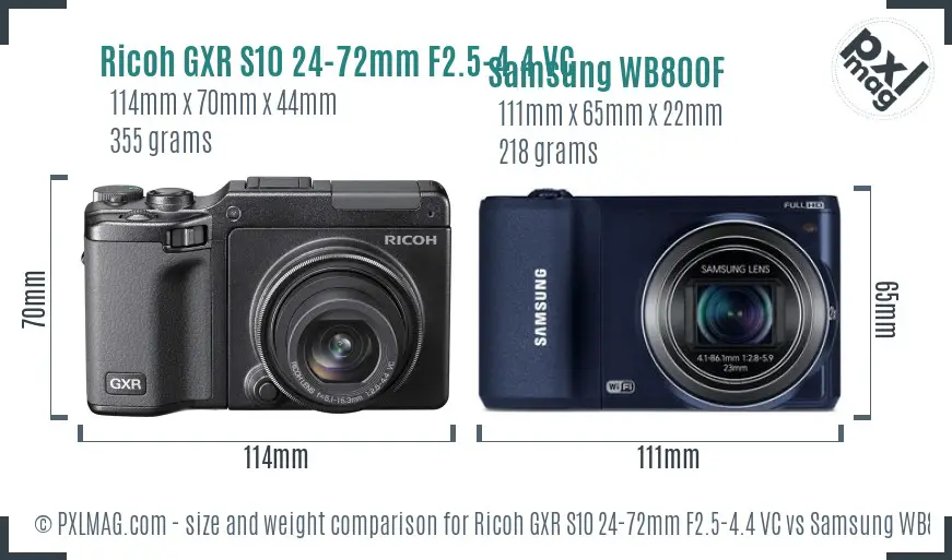 Ricoh GXR S10 24-72mm F2.5-4.4 VC vs Samsung WB800F size comparison